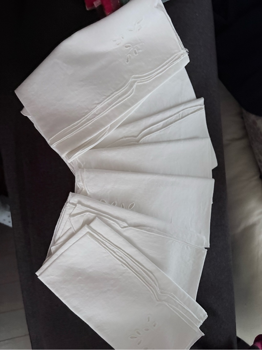 Set of White Embroidered Linen Napkins